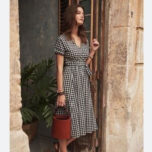 Sezane Black and White Gingham Wrap Dress